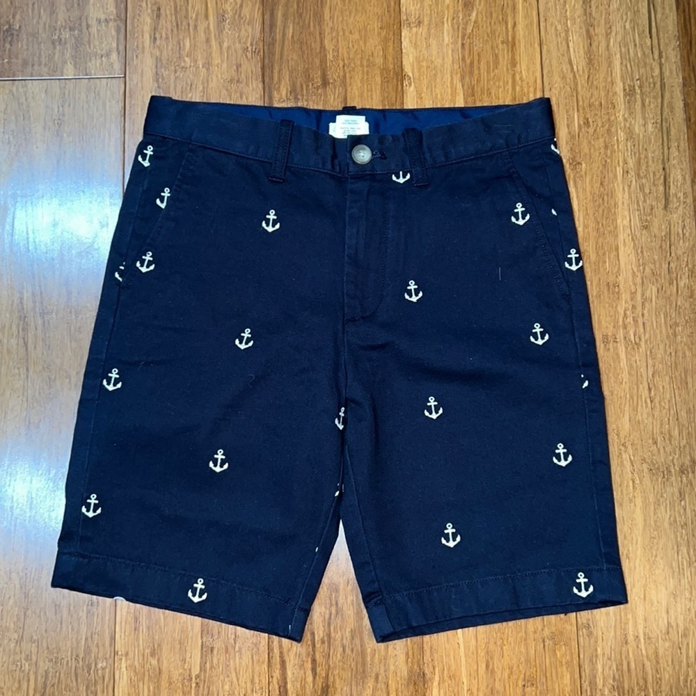 Crewcuts boys flat front boys shorts size 10 navy & white embroidered anchors